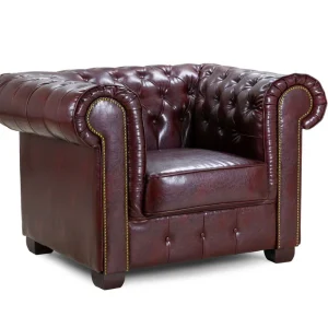 Chesterfield Oxblood Red Armchair with deep button-tufted back