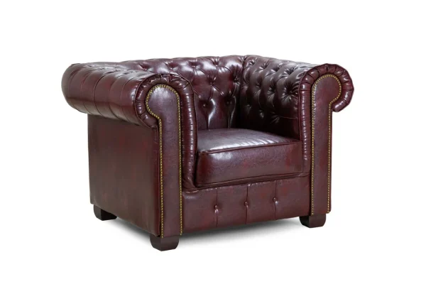 Chesterfield Oxblood Red Armchair with deep button-tufted back