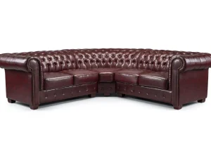 Chesterfield Oxblood Red Large Corner Sofa with deep button-tufted design