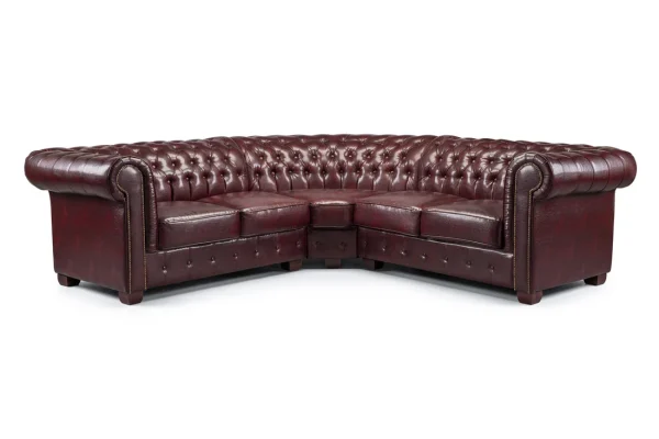 Chesterfield Oxblood Red Large Corner Sofa with deep button-tufted design