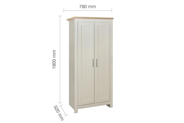 Highgate 2 door wardrobe in cream and oak finish Farmhouse style Highgate wardrobe with double doors Highgate bedroom wardrobe with hanging rail storage