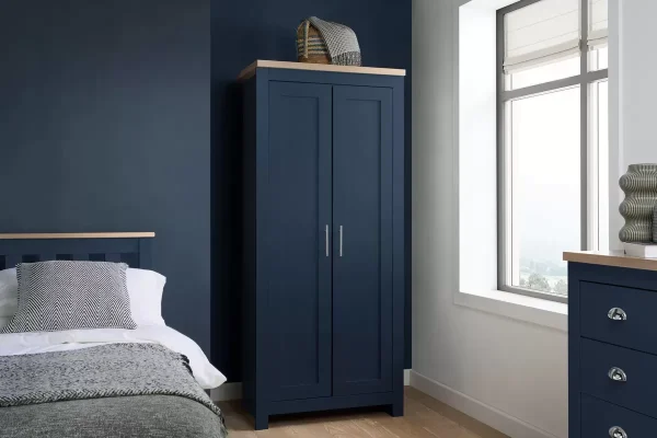 Double door farmhouse wardrobe with silver handles