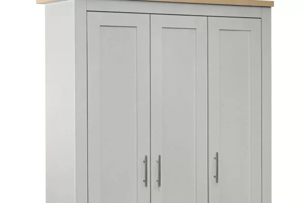 Three door farmhouse wardrobe with silver handles