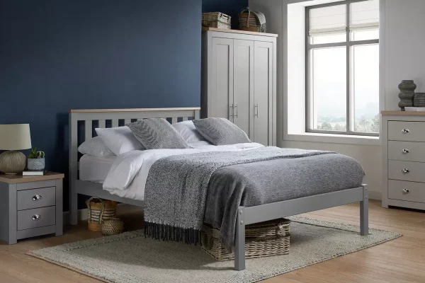 Farmhouse style grey and oak bedroom wardrobe