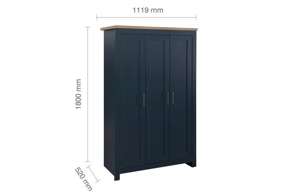 Three door farmhouse wardrobe with silver handles