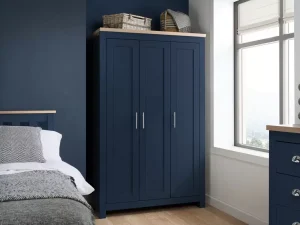 Farmhouse style navy and oak bedroom wardrobe