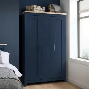 Farmhouse style navy and oak bedroom wardrobe