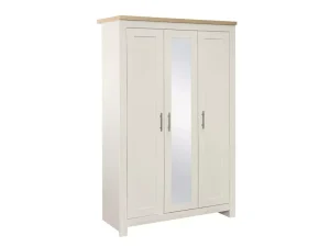 Highgate 3 door wardrobe with mirror cream and oak
