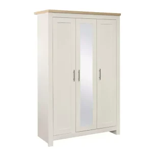 Highgate 3 door wardrobe with mirror cream and oak