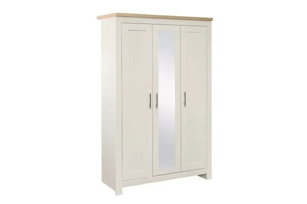 Highgate 3 door wardrobe with mirror cream and oak