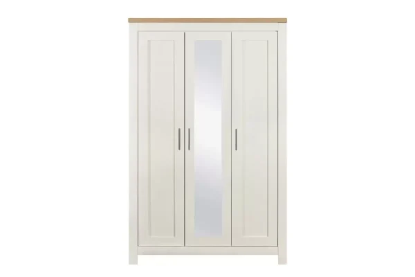 Farmhouse cream and oak wardrobe with full length mirror
