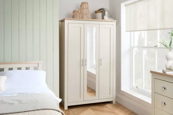 Highgate 3 door wardrobe with mirror cream and oak