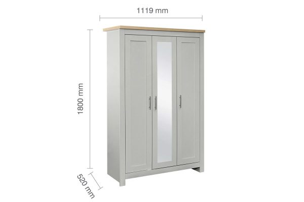 Grey painted wardrobe with oak detailing and mirror Highgate 3 door wardrobe classic bedroom design