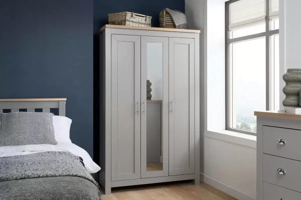 Farmhouse grey and oak wardrobe with full length mirror