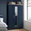 Highgate 3 door wardrobe with mirror navy blue and oak Farmhouse navy and oak wardrobe with full length mirror Highgate wardrobe with hanging rail and mirror Three door farmhouse wardrobe navy oak finish Navy blue painted wardrobe with oak detailing and mirror Highgate 3 door wardrobe classic bedroom design