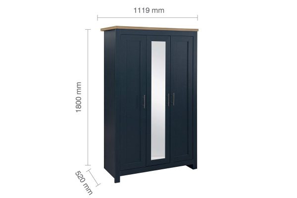 Farmhouse navy and oak wardrobe with full length mirror
