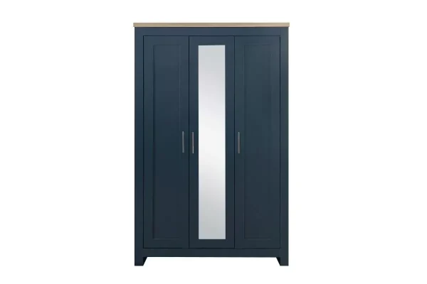 Farmhouse navy and oak wardrobe with full length mirror