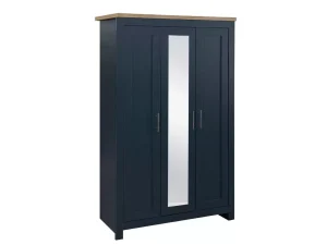 Highgate 3 door wardrobe with mirror navy blue and oak