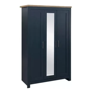 Highgate 3 door wardrobe with mirror navy blue and oak