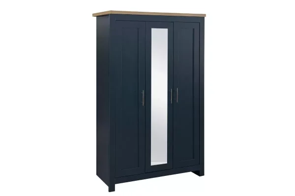 Highgate 3 door wardrobe with mirror navy blue and oak