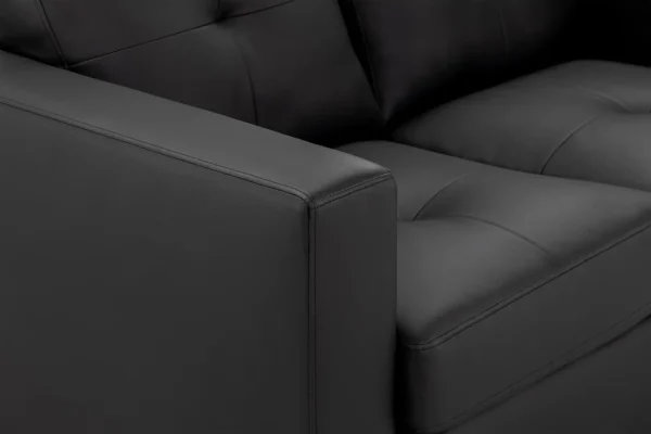Compact black 2-seater Jerry sofa, ideal for small apartments, with a contemporary design and dark wooden feet