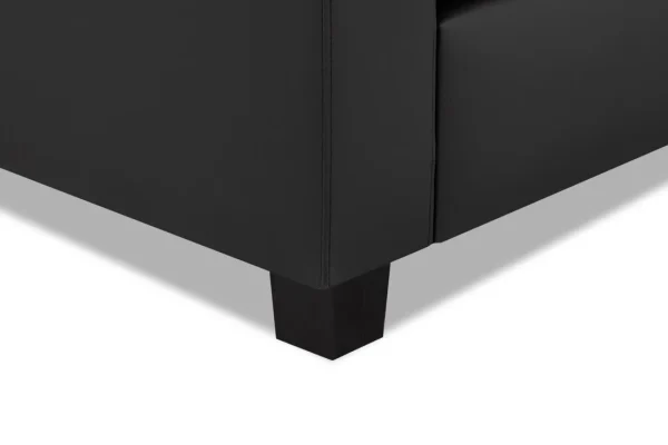 Front view of the Jerry Sofa Black 2 Seater featuring squared arms, button-tufted back cushions, and a sleek black faux leather finish.