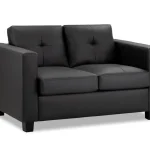 Compact black 2-seater Jerry sofa, ideal for small apartments, with a contemporary design and dark wooden feet