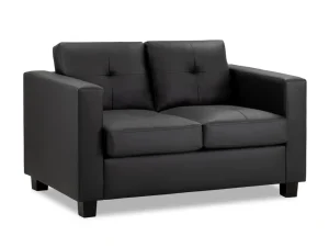 Compact black 2-seater Jerry sofa, ideal for small apartments, with a contemporary design and dark wooden feet