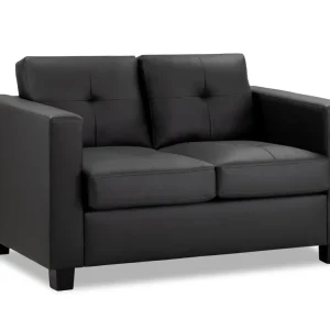 Compact black 2-seater Jerry sofa, ideal for small apartments, with a contemporary design and dark wooden feet