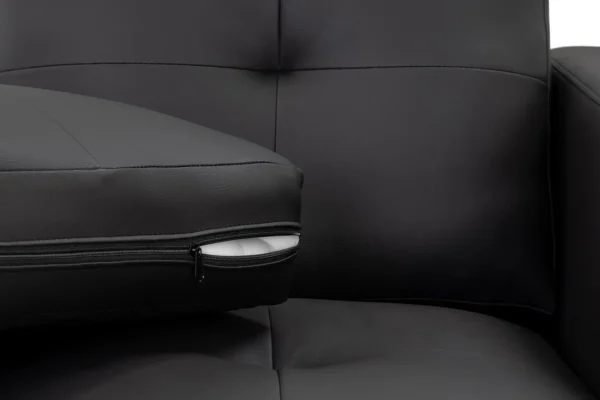 Front view of the Jerry Sofa Black 2 Seater featuring squared arms, button-tufted back cushions, and a sleek black faux leather finish.