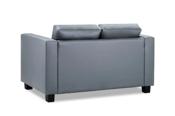 Front view of the Jerry Sofa Grey 2 Seater featuring modern square arms, button-tufted back cushions, and a sleek grey upholstery