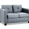 Compact grey 2-seater Jerry sofa with leather-look upholstery, dark wooden feet, and a contemporary design