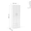 Lynx 2 door combi wardrobe white high gloss finish Modern white wardrobe with drawers and hanging rail Lynx wardrobe white with silver handles High gloss white combi wardrobe bedroom storage Contemporary two door wardrobe white design Birlea Lynx 2 door wardrobe white