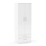 Lynx 2 door combi wardrobe white high gloss finish Modern white wardrobe with drawers and hanging rail