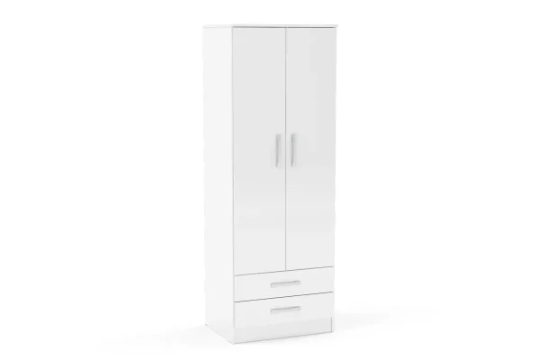 Lynx 2 door combi wardrobe white high gloss finish Modern white wardrobe with drawers and hanging rail