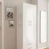 Lynx 2 door combi wardrobe white high gloss finish Modern white wardrobe with drawers and hanging rail Lynx wardrobe white with silver handles High gloss white combi wardrobe bedroom storage Contemporary two door wardrobe white design Birlea Lynx 2 door wardrobe white Lynx wardrobe white with silver handles