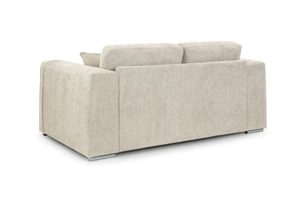 Compact beige two-seater Naples sofa with clean lines and contemporary styling, featuring metal feet accents.