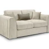 Compact beige two-seater Naples sofa with clean lines and contemporary styling, featuring metal feet accents.