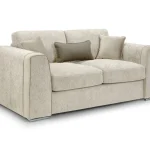 Compact beige two-seater Naples sofa with clean lines and contemporary styling, featuring metal feet accents.