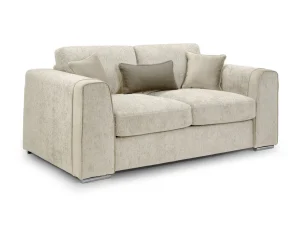 Compact beige two-seater Naples sofa with clean lines and contemporary styling, featuring metal feet accents.