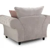 Beige Chesterfield armchair upholstered in soft fabric with rolled arms Classic Roma Chesterfield armchair in beige fabric upholster