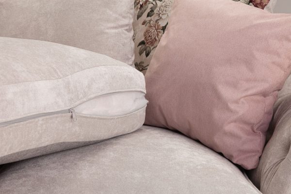 Beige Chesterfield large corner sofa with button tufted arms Roma Chesterfield fabric corner sofa beige