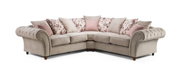 Roma Chesterfield Sofa Beige Large Corner in modern living room