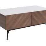 Sofia TV unit with white ceramic top and walnut veneer finish Modern walnut TV unit with internal storage drawers Contemporary TV cabinet with ceramic stone top for living room Sofia TV stand with storage for modern UK homes Minimalist TV unit with walnut finish and white ceramic top