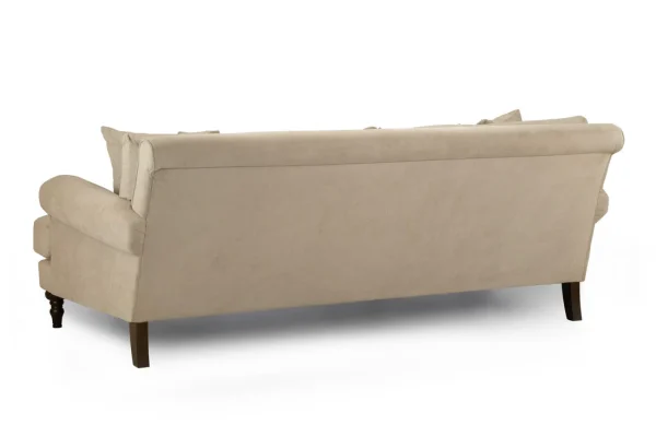 Large beige family sofa with classic English styling