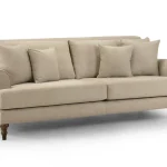 Large beige family sofa with classic English styling