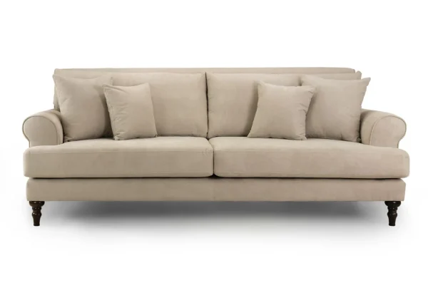 Elegant beige four-seater sofa with soft cushions