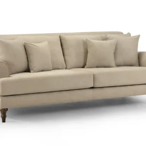 Large beige family sofa with classic English styling