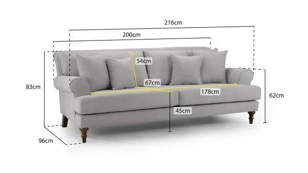 Modern grey four-seater sofa with plush backrest