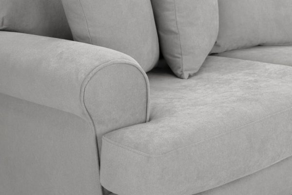 Elegant grey 4-seater fabric sofa with curved arms
